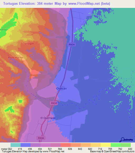 Tortugas,Argentina Elevation Map