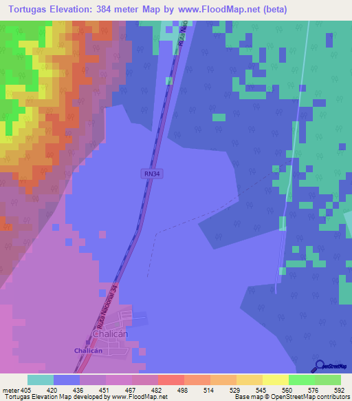 Tortugas,Argentina Elevation Map