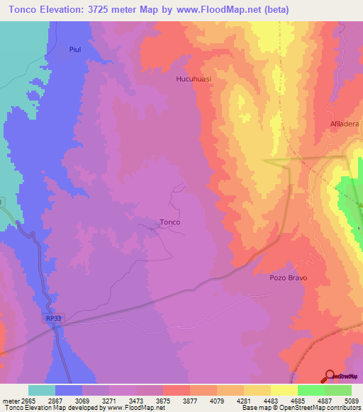 Tonco,Argentina Elevation Map