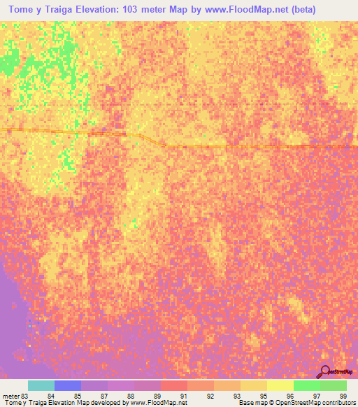 Tome y Traiga,Argentina Elevation Map