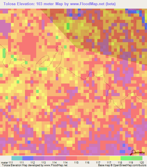 Tolosa,Argentina Elevation Map