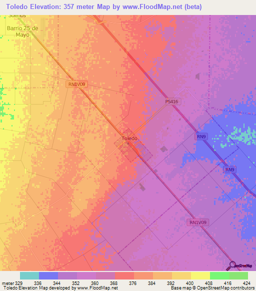 Toledo,Argentina Elevation Map