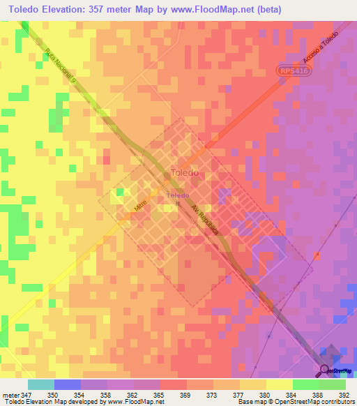 Toledo,Argentina Elevation Map