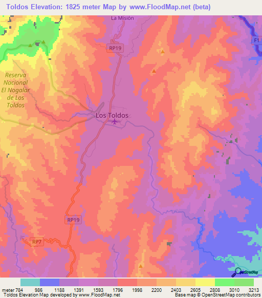Toldos,Argentina Elevation Map