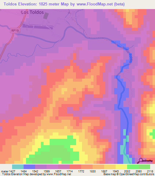 Toldos,Argentina Elevation Map