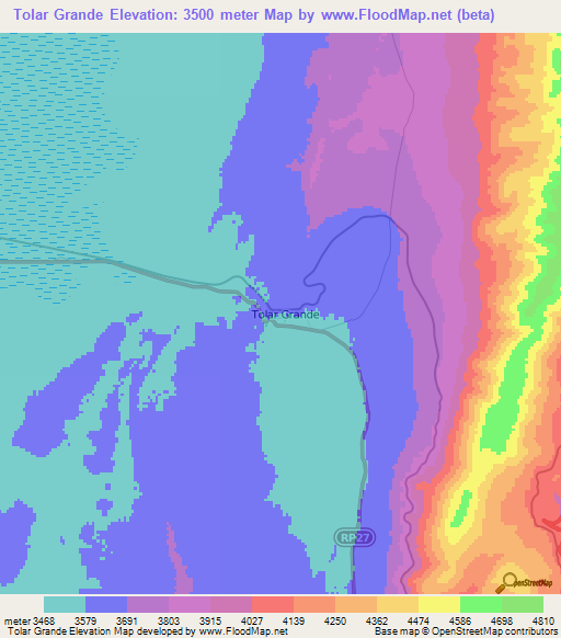 Tolar Grande,Argentina Elevation Map