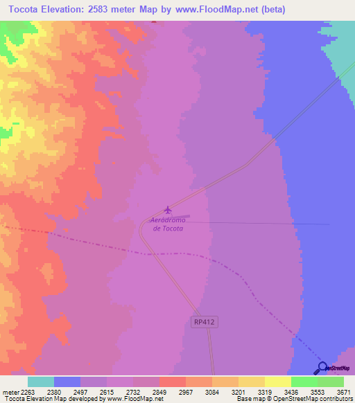 Tocota,Argentina Elevation Map