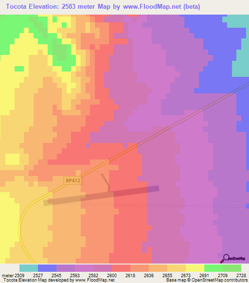 Tocota,Argentina Elevation Map