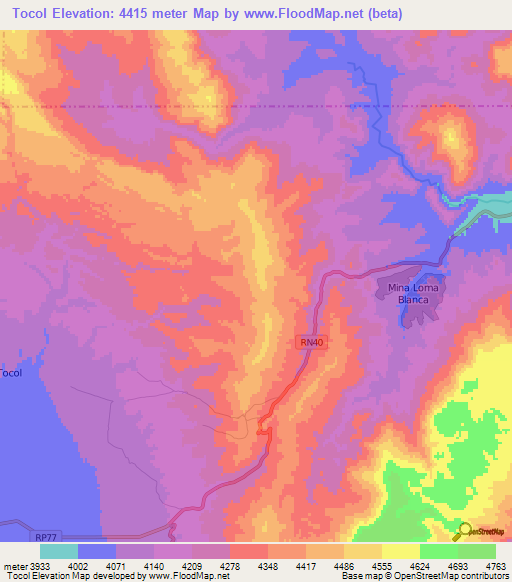 Tocol,Argentina Elevation Map