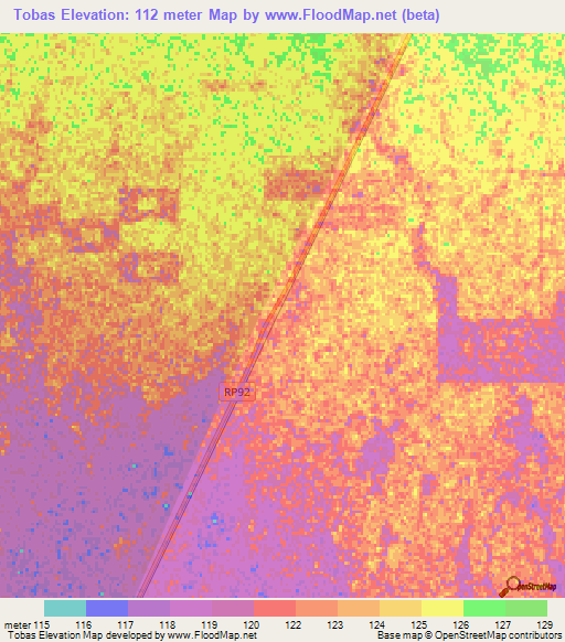 Tobas,Argentina Elevation Map