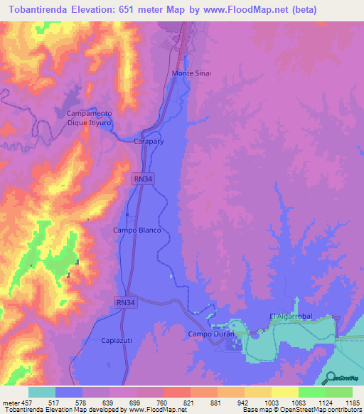 Tobantirenda,Argentina Elevation Map