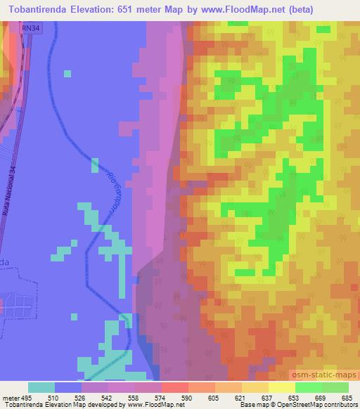 Tobantirenda,Argentina Elevation Map