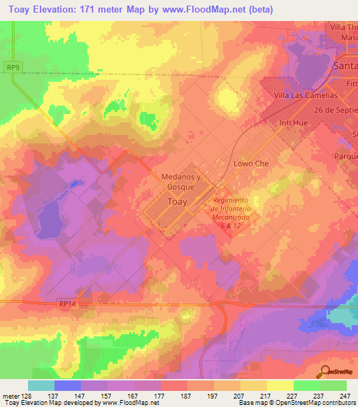 Toay,Argentina Elevation Map