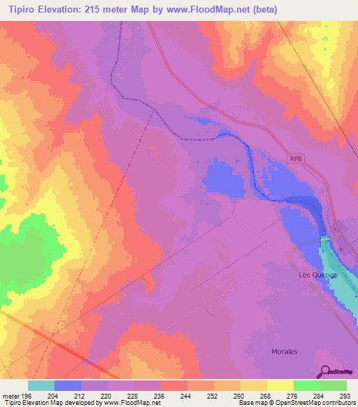 Tipiro,Argentina Elevation Map