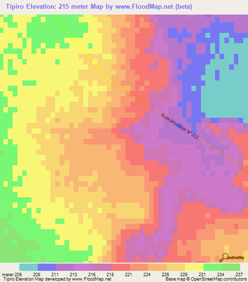 Tipiro,Argentina Elevation Map