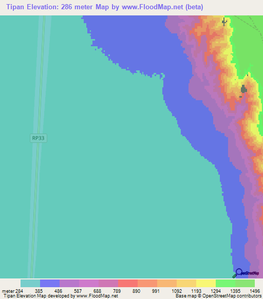 Tipan,Argentina Elevation Map