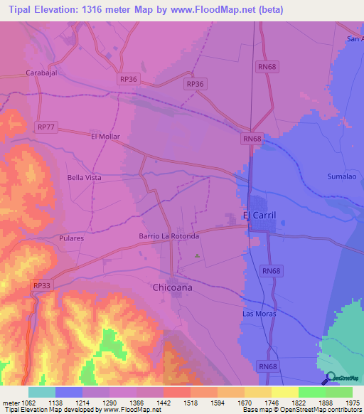 Tipal,Argentina Elevation Map