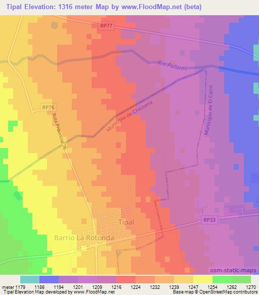 Tipal,Argentina Elevation Map