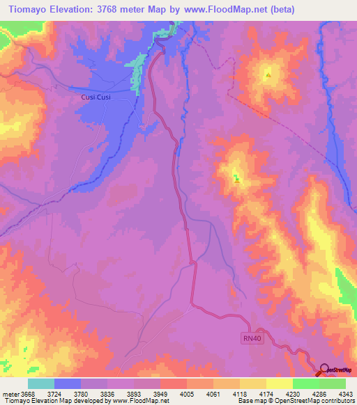 Tiomayo,Argentina Elevation Map