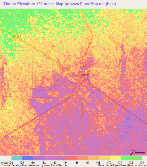 Tintina,Argentina Elevation Map