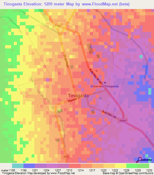Tinogasta,Argentina Elevation Map