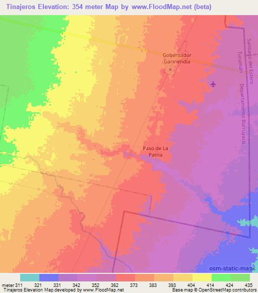 Tinajeros,Argentina Elevation Map