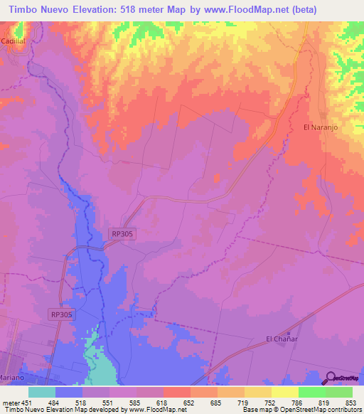 Timbo Nuevo,Argentina Elevation Map