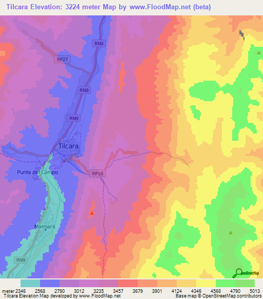 Tilcara,Argentina Elevation Map