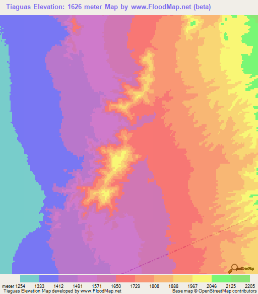 Tiaguas,Argentina Elevation Map