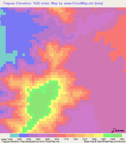 Tiaguas,Argentina Elevation Map
