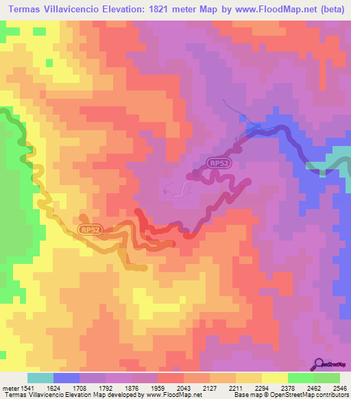Termas Villavicencio,Argentina Elevation Map