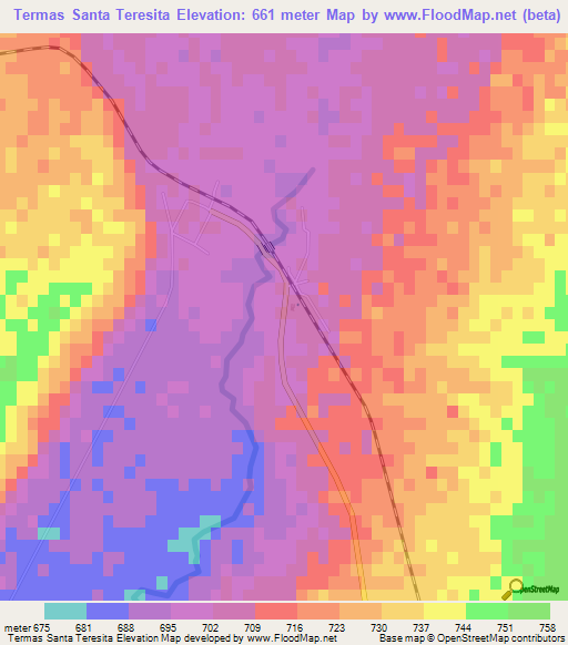 Termas Santa Teresita,Argentina Elevation Map