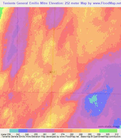 Teniente General Emilio Mitre,Argentina Elevation Map