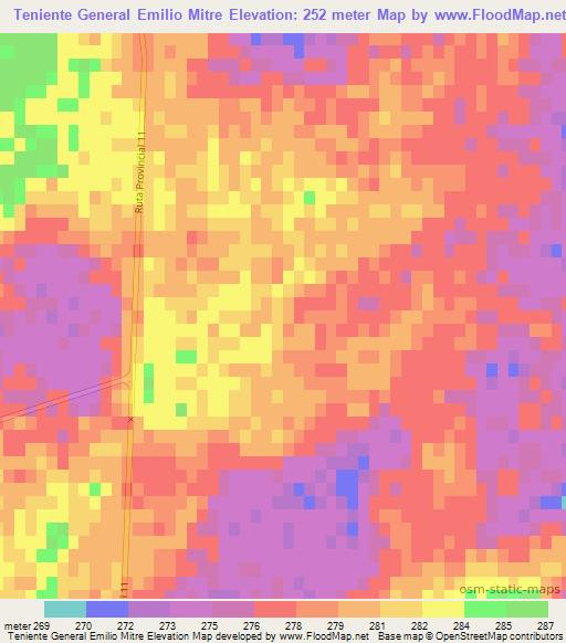 Teniente General Emilio Mitre,Argentina Elevation Map