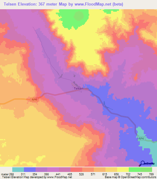 Telsen,Argentina Elevation Map