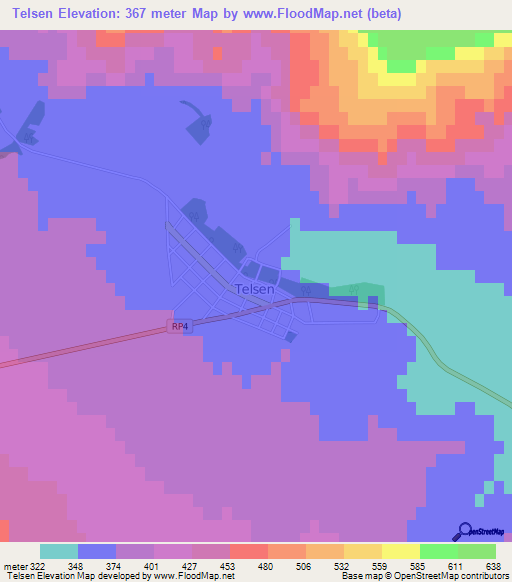 Telsen,Argentina Elevation Map