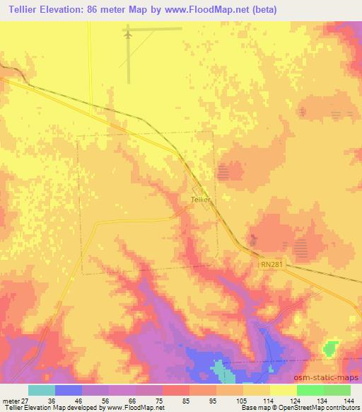 Tellier,Argentina Elevation Map