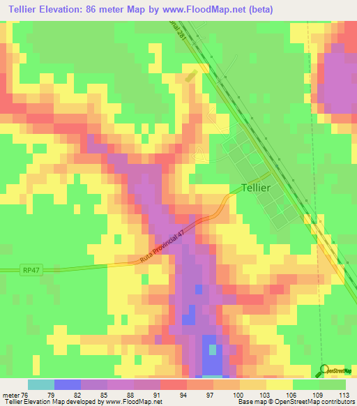 Tellier,Argentina Elevation Map