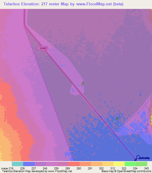 Telaritos,Argentina Elevation Map
