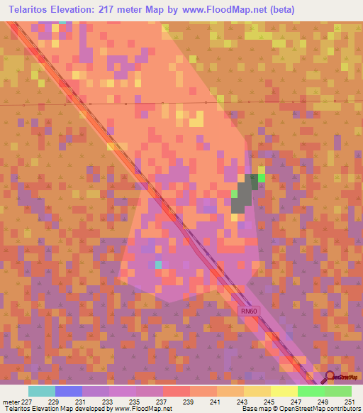 Telaritos,Argentina Elevation Map
