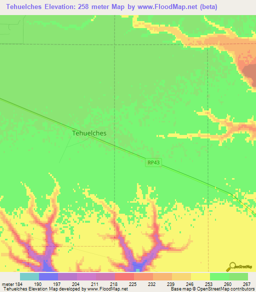 Tehuelches,Argentina Elevation Map