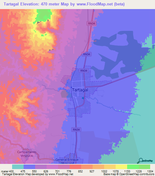 Tartagal,Argentina Elevation Map