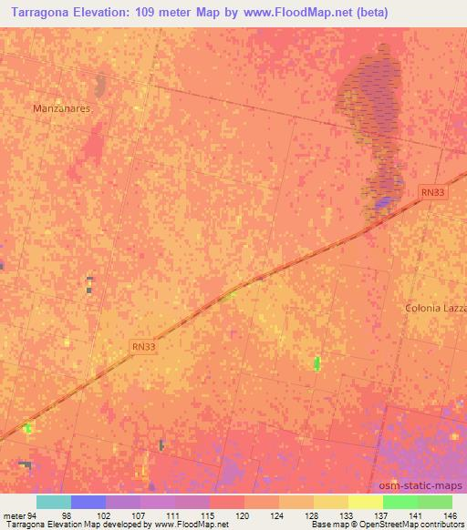Tarragona,Argentina Elevation Map