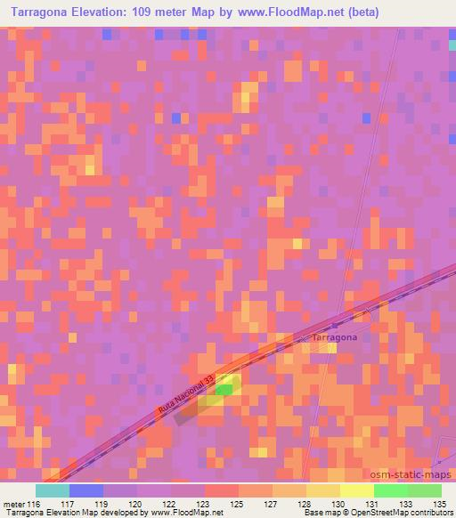 Tarragona,Argentina Elevation Map