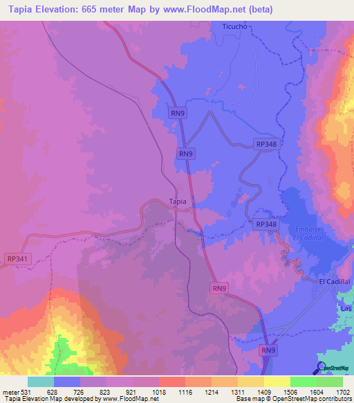 Tapia,Argentina Elevation Map