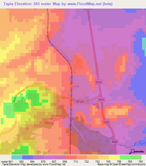 Tapia,Argentina Elevation Map