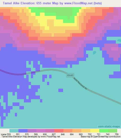 Tamel Aike,Argentina Elevation Map