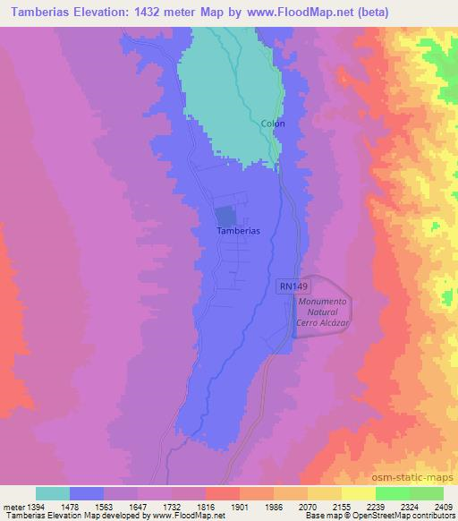 Tamberias,Argentina Elevation Map