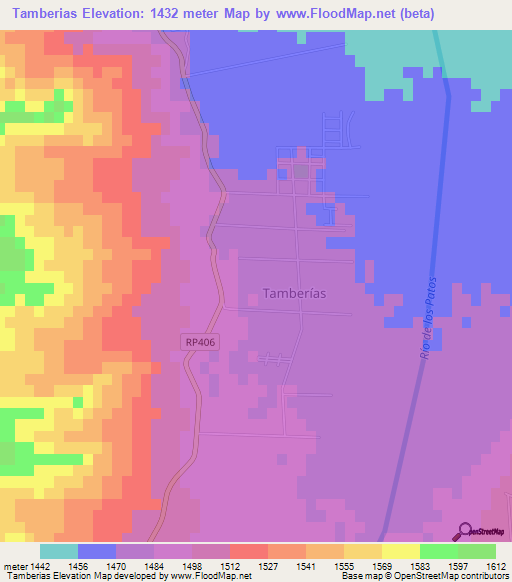 Tamberias,Argentina Elevation Map