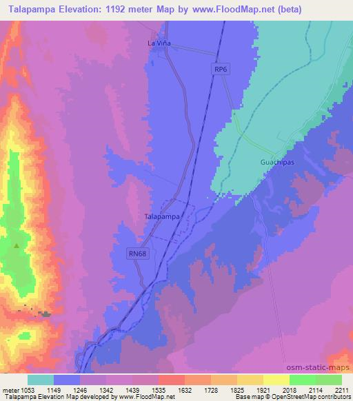 Talapampa,Argentina Elevation Map